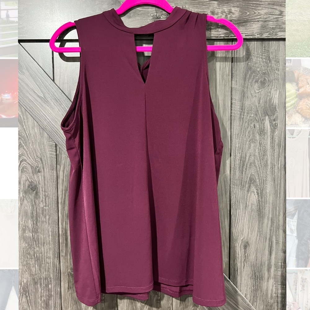 Ellen Tracy plum high neck shirt, size L